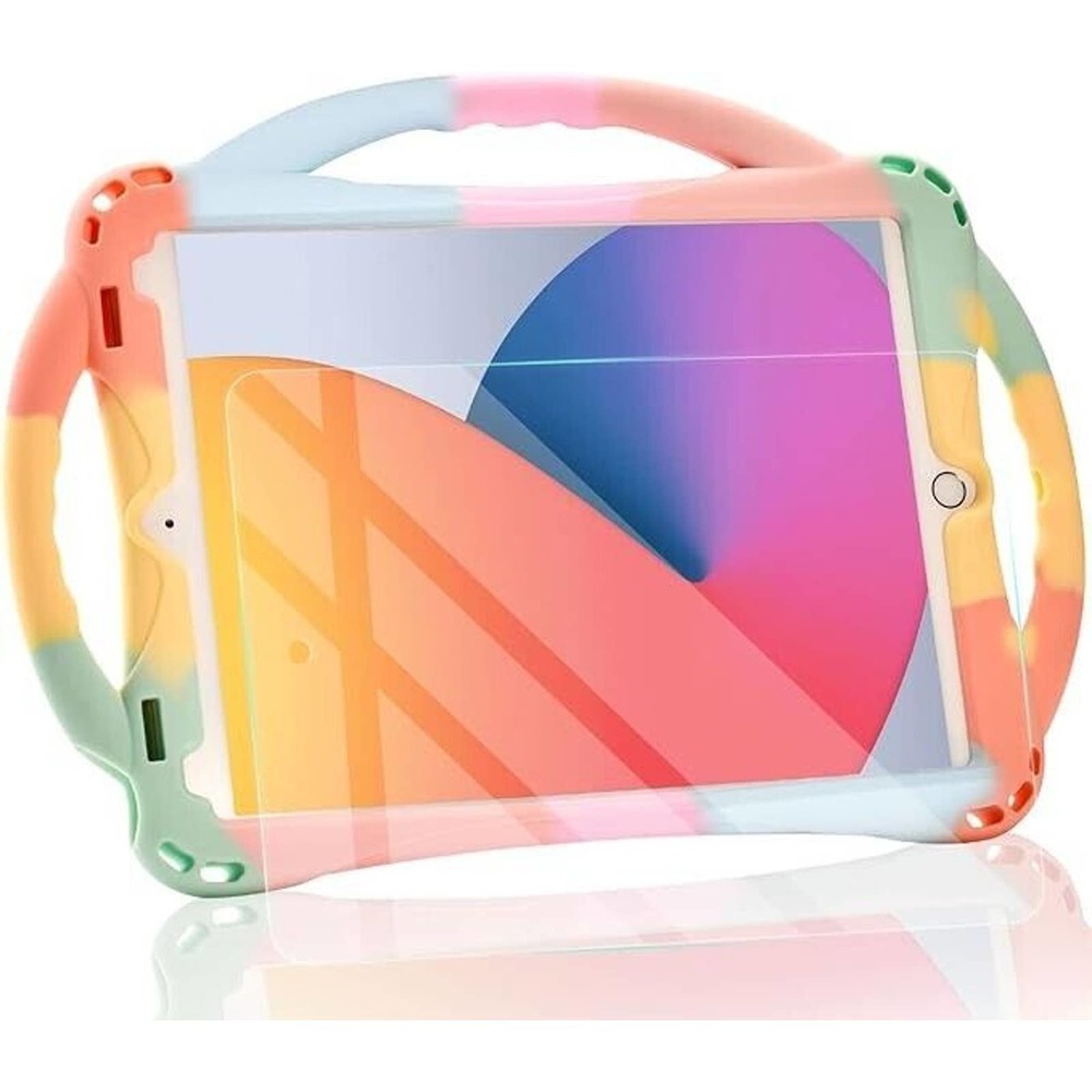 iPad 10.2 Shockproof Silicone Case with Handles, Screen Cover and Strap Rainbow